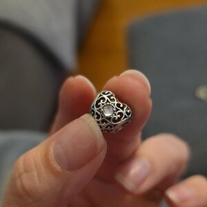 Pandora Filigree Silver Bead Charm with Clear Gem